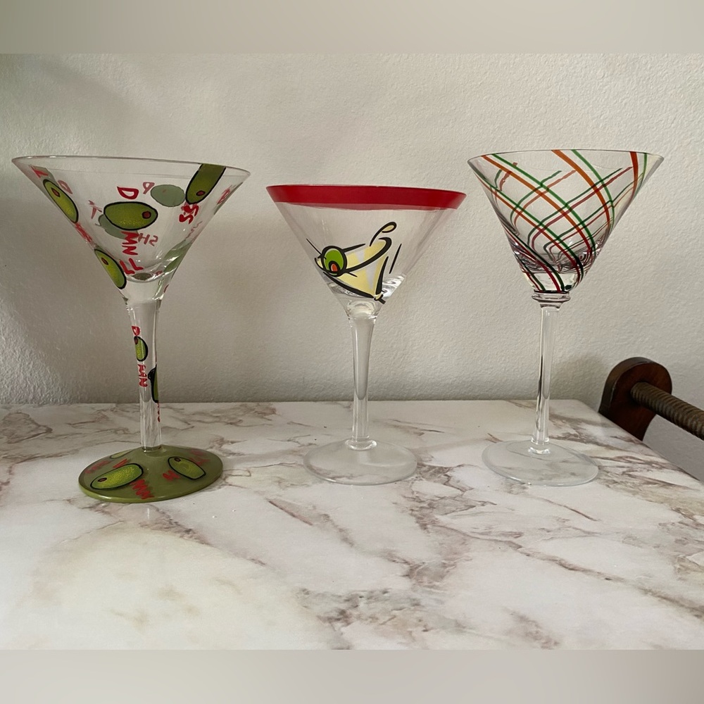 Set of three martini glasses